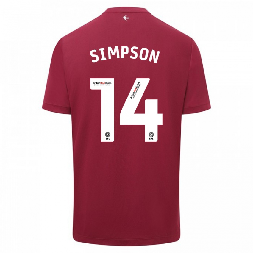 Kinderen Jasmine Simpson #14 Rood Uitshirt Uittenue 2023/24 T-Shirt België