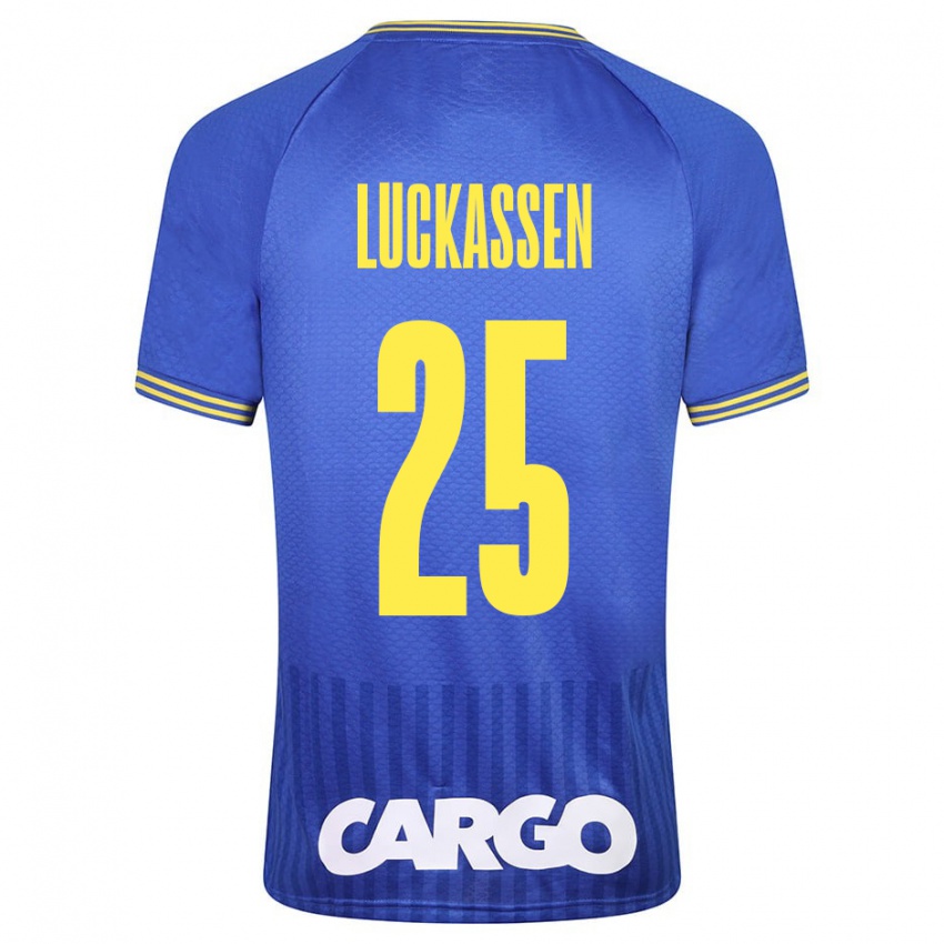Kinderen Derrick Luckassen #25 Blauw Uitshirt Uittenue 2023/24 T-Shirt België