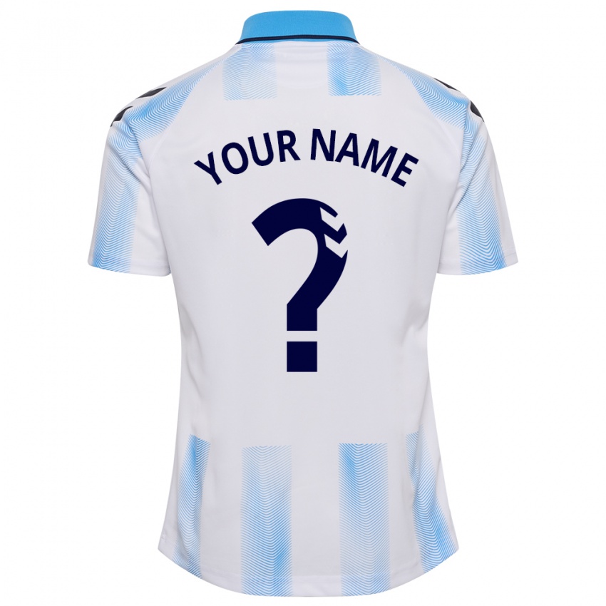 Heren Uw Naam #0 Wit Blauw Thuisshirt Thuistenue 2023/24 T-Shirt België