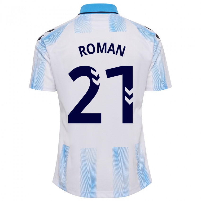 Heren Samu Román #21 Wit Blauw Thuisshirt Thuistenue 2023/24 T-Shirt België