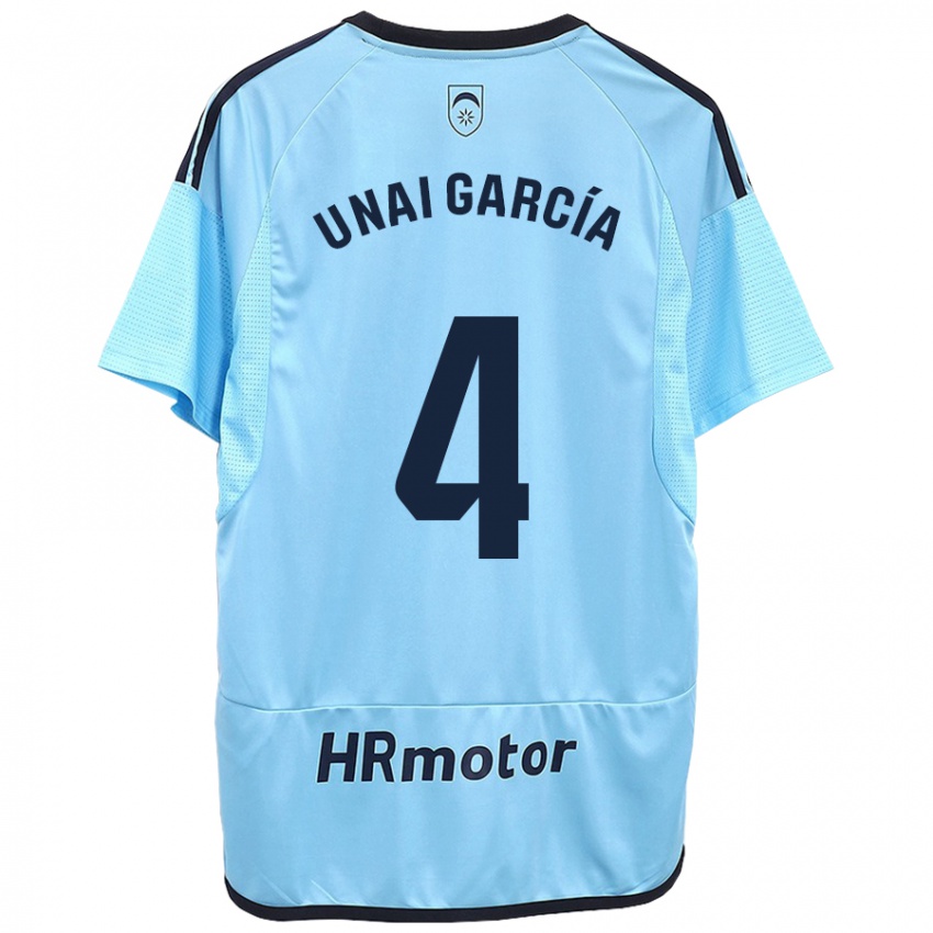 Heren Unai García #4 Blauw Uitshirt Uittenue 2023/24 T-Shirt België