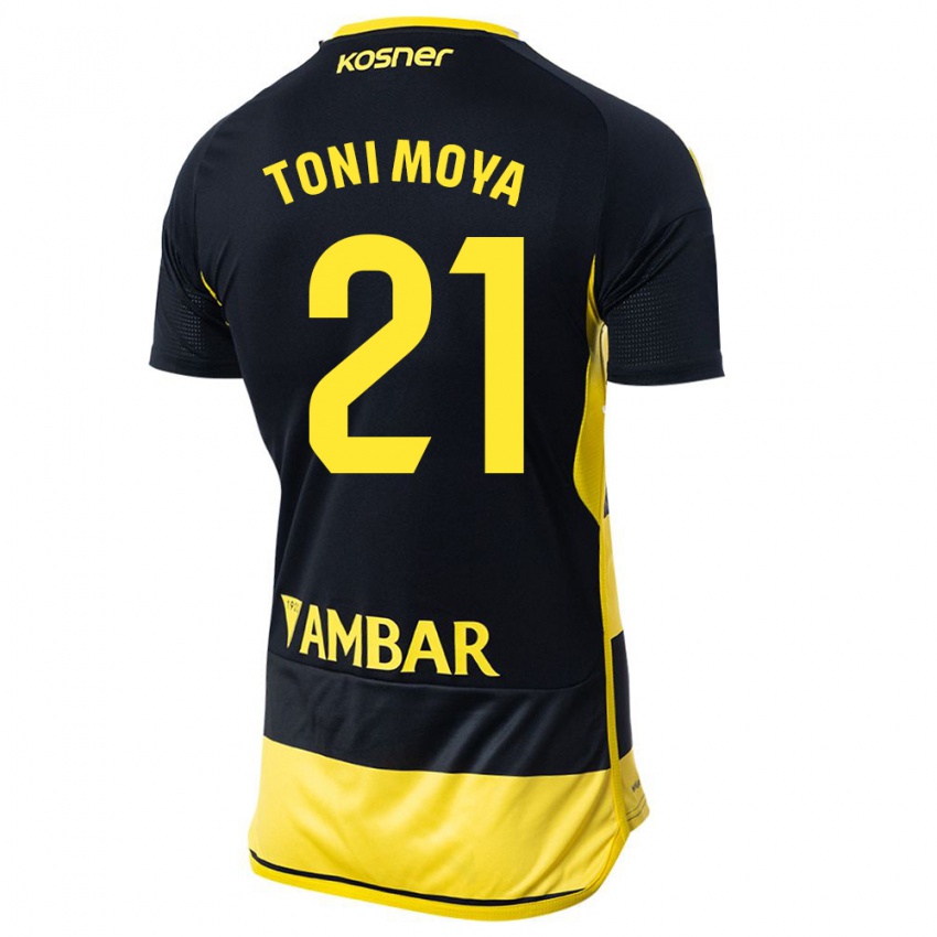 Heren Toni Moya #21 Zwart Geel Uitshirt Uittenue 2023/24 T-Shirt België