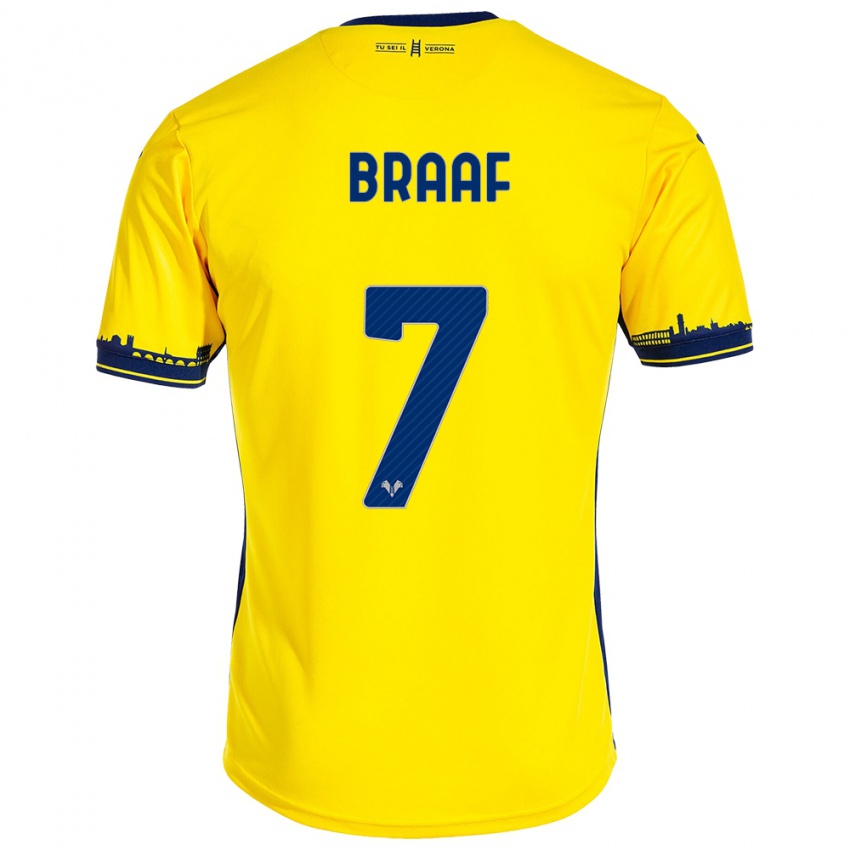 Herren Jayden Braaf #7 Gelb Auswärtstrikot Trikot 2023/24 T-Shirt Belgien