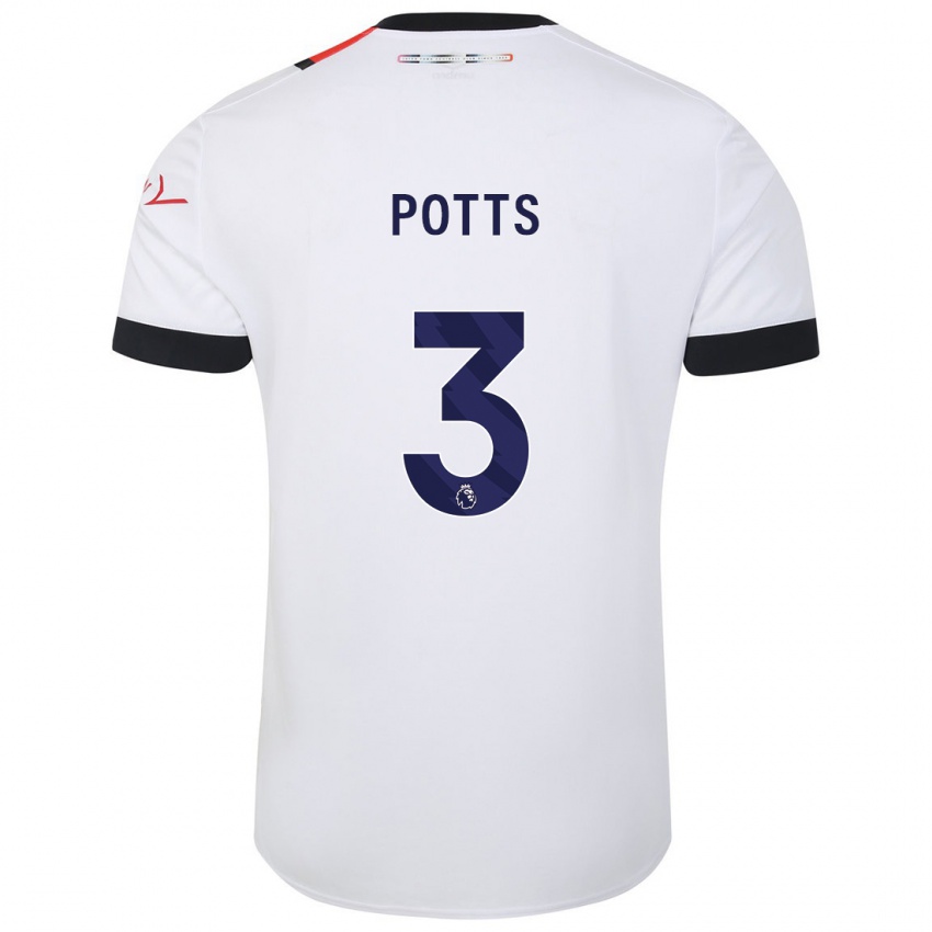 Heren Dan Potts #3 Wit Uitshirt Uittenue 2023/24 T-Shirt België