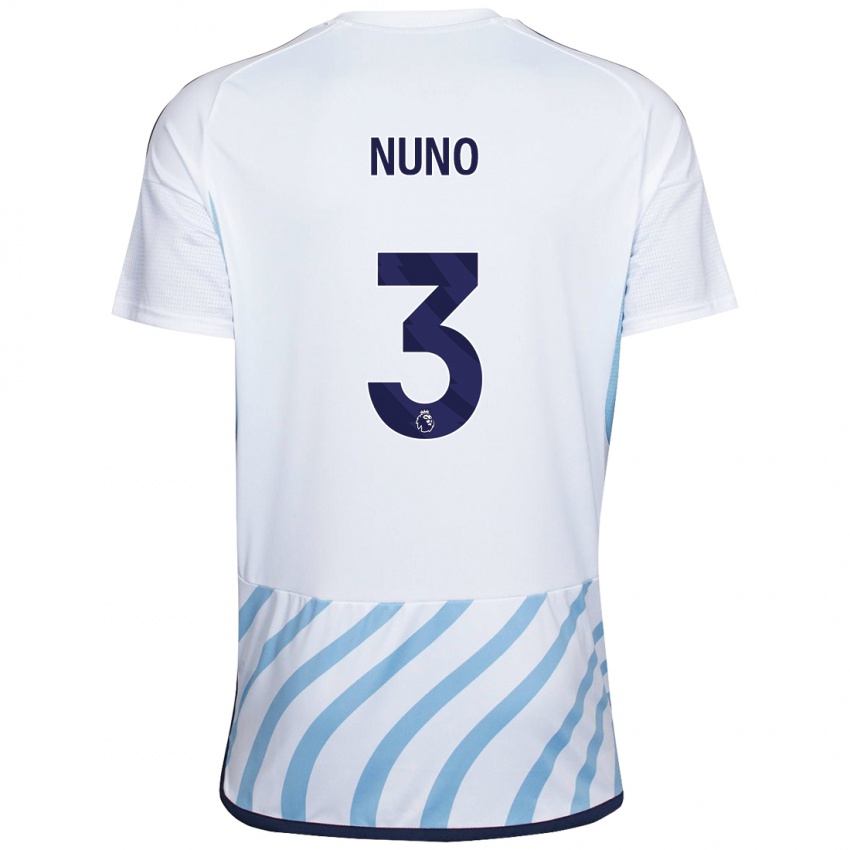 Homme Maillot Nuno Tavares #3 Blanc Bleu Tenues Extérieur 2023/24 T-Shirt Belgique