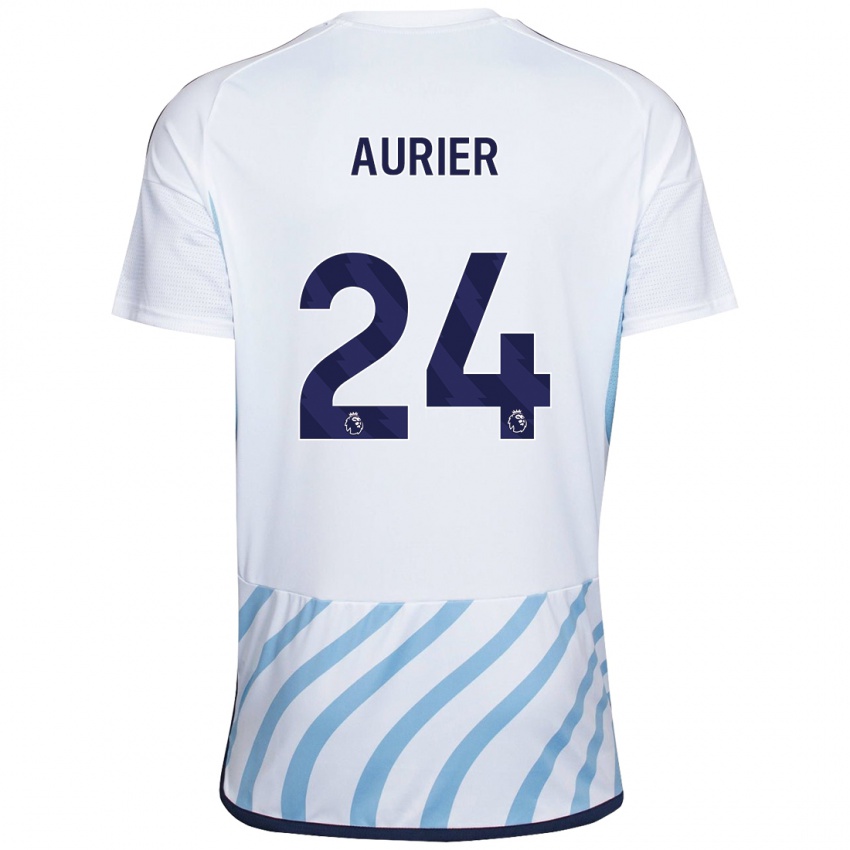 Homme Maillot Serge Aurier #24 Blanc Bleu Tenues Extérieur 2023/24 T-Shirt Belgique
