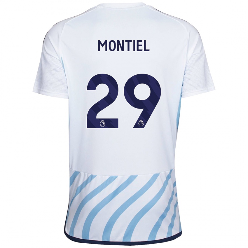 Homme Maillot Gonzalo Montiel #29 Blanc Bleu Tenues Extérieur 2023/24 T-Shirt Belgique