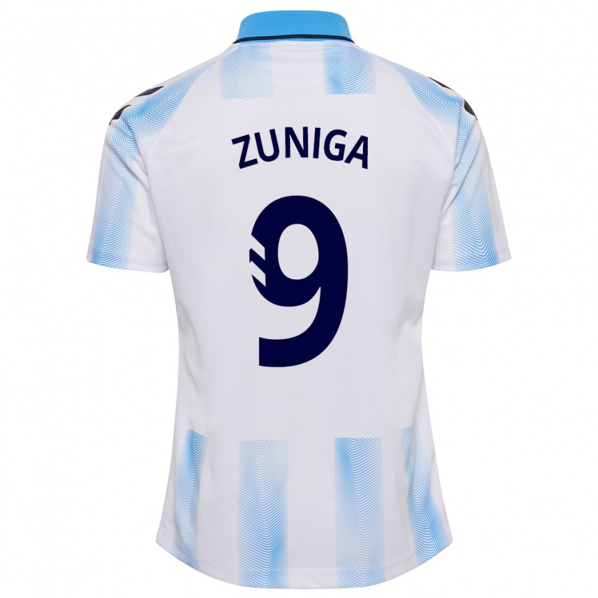 Dames Loren Zúñiga #9 Wit Blauw Thuisshirt Thuistenue 2023/24 T-Shirt België