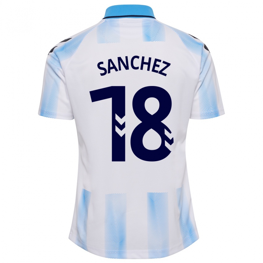 Dames Dani Sánchez #18 Wit Blauw Thuisshirt Thuistenue 2023/24 T-Shirt België