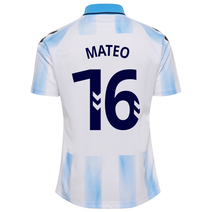 Dames Ángel Mateo #16 Wit Blauw Thuisshirt Thuistenue 2023/24 T-Shirt België