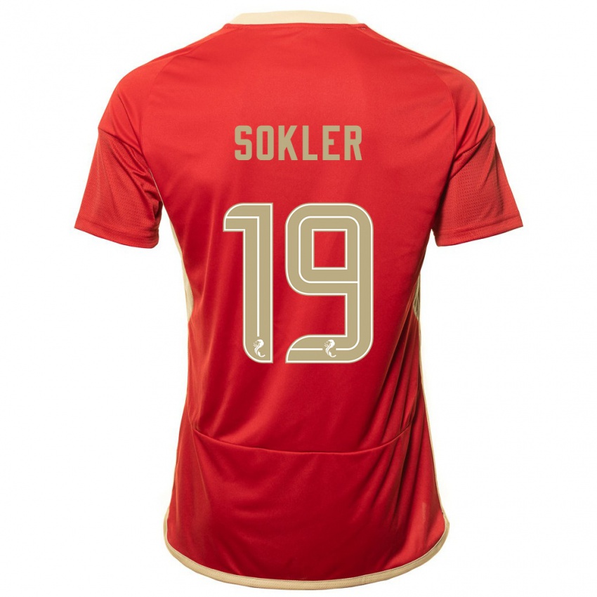 Dames Ester Sokler #19 Rood Thuisshirt Thuistenue 2023/24 T-Shirt België