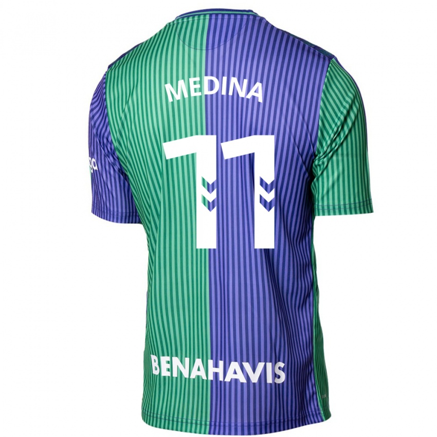 Dames Kevin Medina #11 Groen Blauw Uitshirt Uittenue 2023/24 T-Shirt België