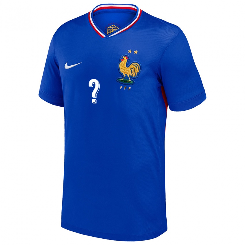 Enfant Maillot France Votre Nom #0 Bleu Tenues Domicile 24-26 T-Shirt Belgique