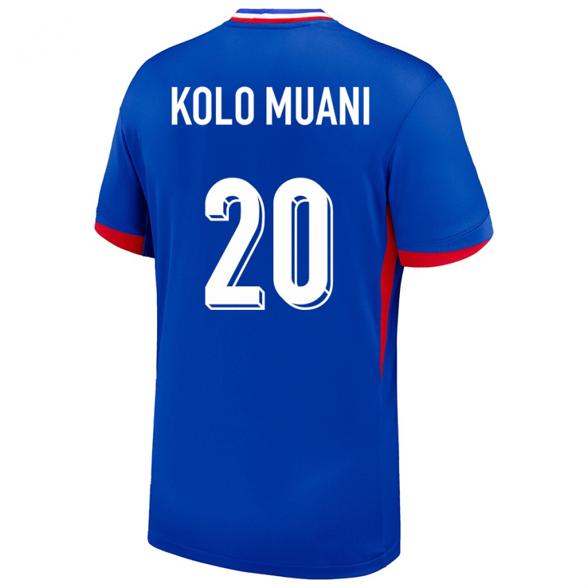 Enfant Maillot France Randal Kolo Muani #20 Bleu Tenues Domicile 24-26 T-Shirt Belgique