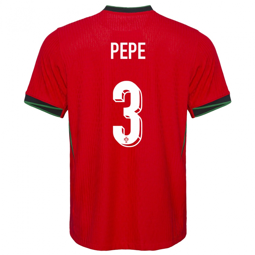 Enfant Maillot Portugal Pepe #3 Rouge Tenues Domicile 24-26 T-Shirt Belgique