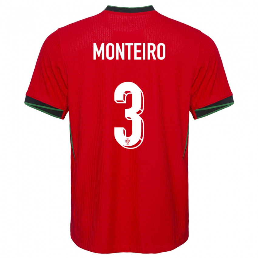 Enfant Maillot Portugal Diogo Monteiro #3 Rouge Tenues Domicile 24-26 T-Shirt Belgique