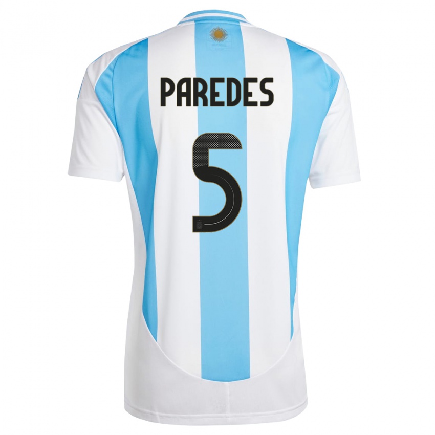 Enfant Maillot Argentine Leandro Paredes #5 Blanc Bleu Tenues Domicile 24-26 T-Shirt Belgique