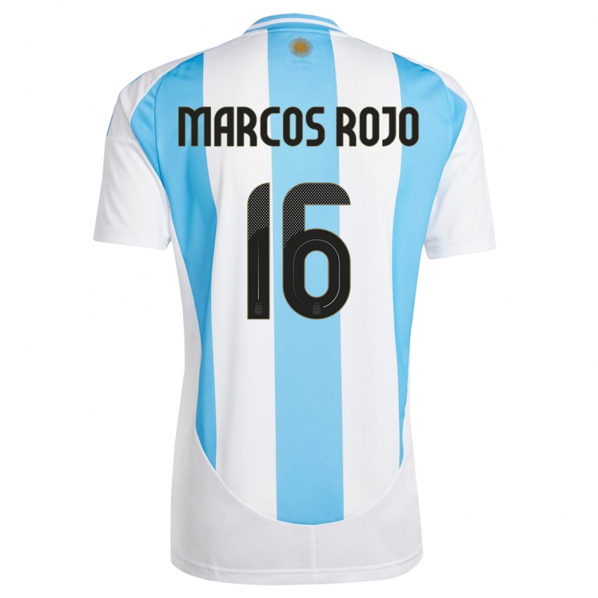 Kinder Argentinien Marcos Rojo #16 Weiß Blau Heimtrikot Trikot 24-26 T-Shirt Belgien