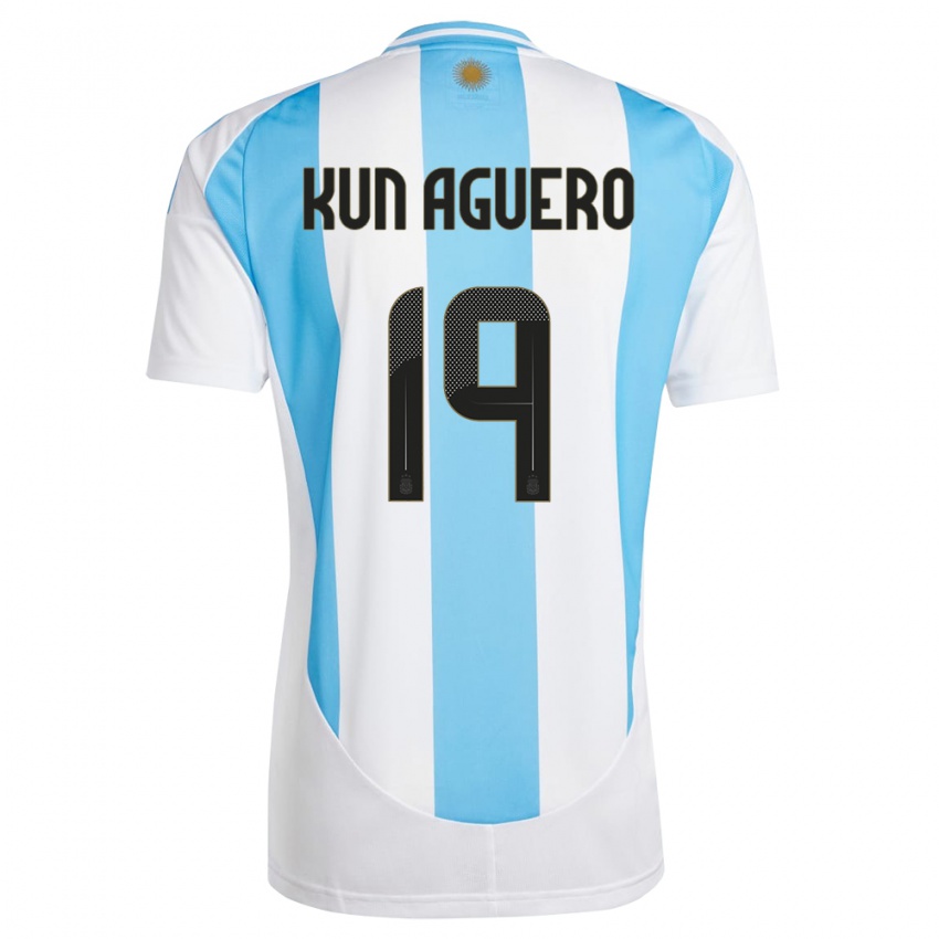 Enfant Maillot Argentine Sergio Aguero #19 Blanc Bleu Tenues Domicile 24-26 T-Shirt Belgique