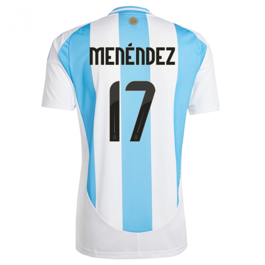 Enfant Maillot Argentine Milagros Menendez #17 Blanc Bleu Tenues Domicile 24-26 T-Shirt Belgique