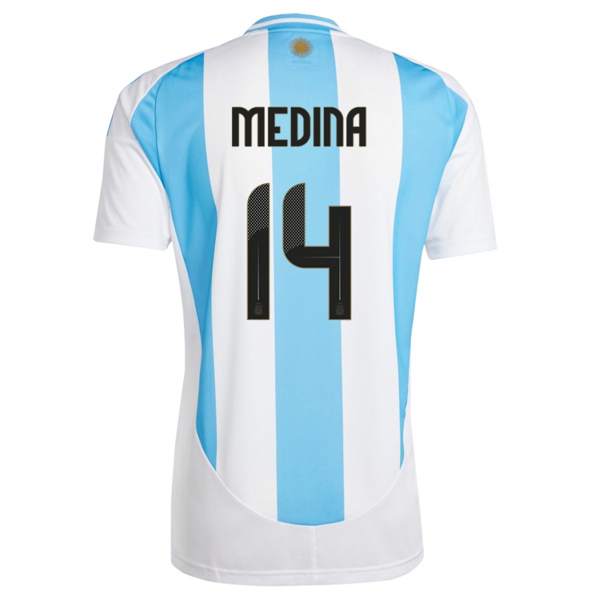 Kinderen Argentinië Facundo Medina #16 Wit Blauw Thuisshirt Thuistenue 24-26 T-Shirt België