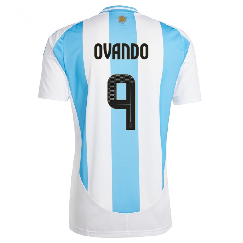 Kinder Argentinien Lautaro Ovando #9 Weiß Blau Heimtrikot Trikot 24-26 T-Shirt Belgien