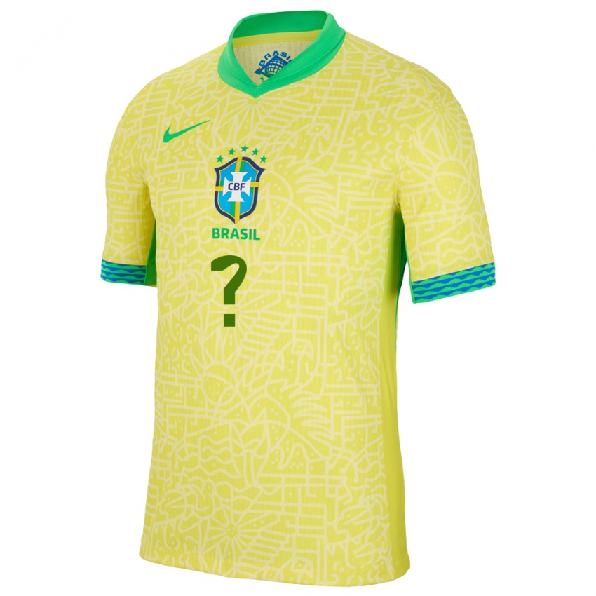 Kinderen Brazilië Uw Naam #0 Geel Thuisshirt Thuistenue 24-26 T-Shirt België