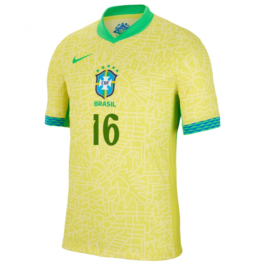 Kinder Brasilien Renan Lodi #16 Gelb Heimtrikot Trikot 24-26 T-Shirt Belgien