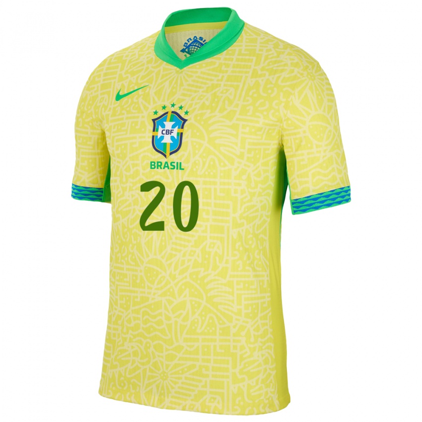 Kinderen Brazilië Dudu #20 Geel Thuisshirt Thuistenue 24-26 T-Shirt België