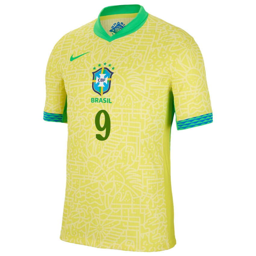 Kinderen Brazilië Richarlison #9 Geel Thuisshirt Thuistenue 24-26 T-Shirt België