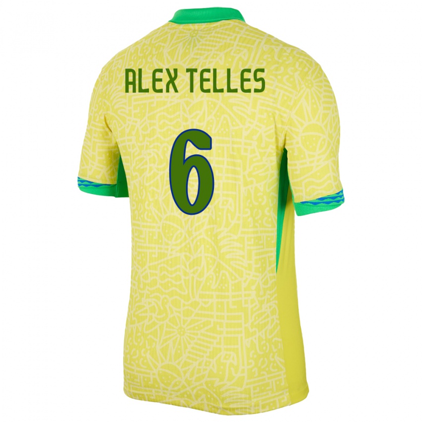 Kinderen Brazilië Alex Telles #6 Geel Thuisshirt Thuistenue 24-26 T-Shirt België