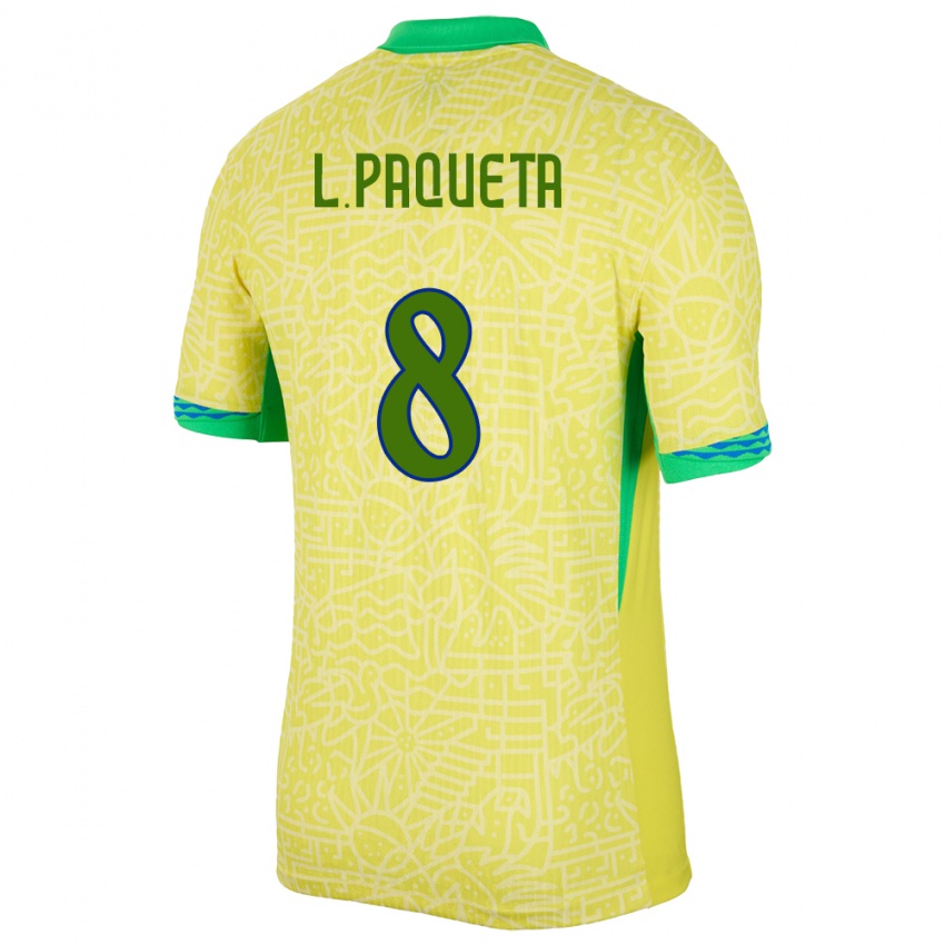 Kinder Brasilien Lucas Paqueta #8 Gelb Heimtrikot Trikot 24-26 T-Shirt Belgien