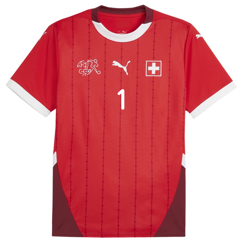 Enfant Maillot Suisse Tim Spycher #1 Rouge Tenues Domicile 24-26 T-Shirt Belgique