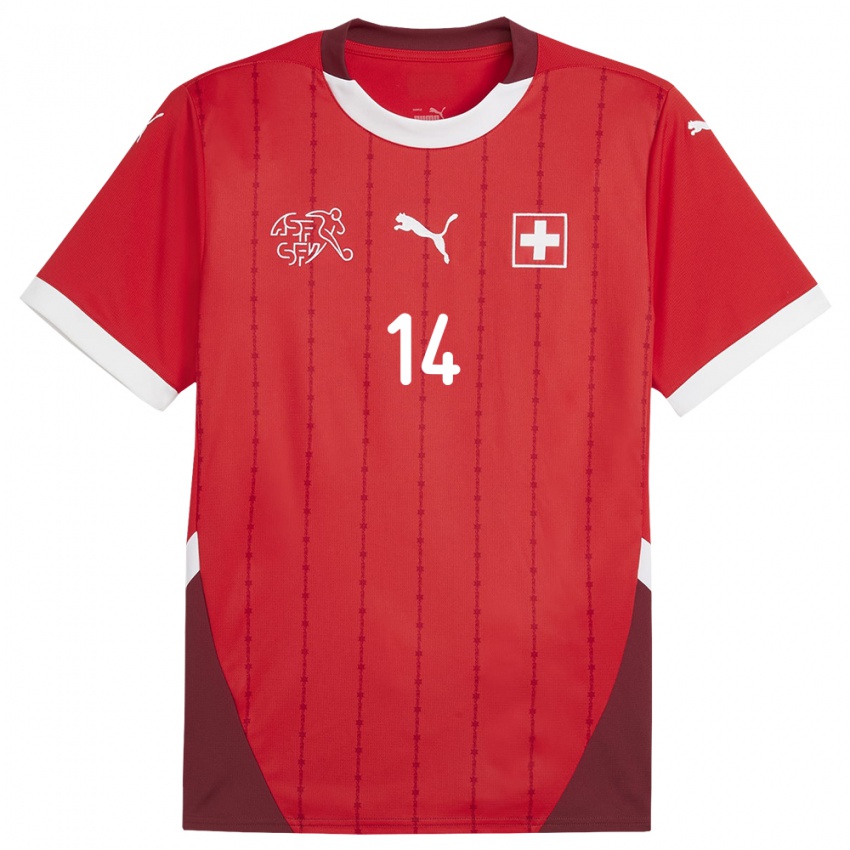 Enfant Maillot Suisse Michel Aebischer #14 Rouge Tenues Domicile 24-26 T-Shirt Belgique