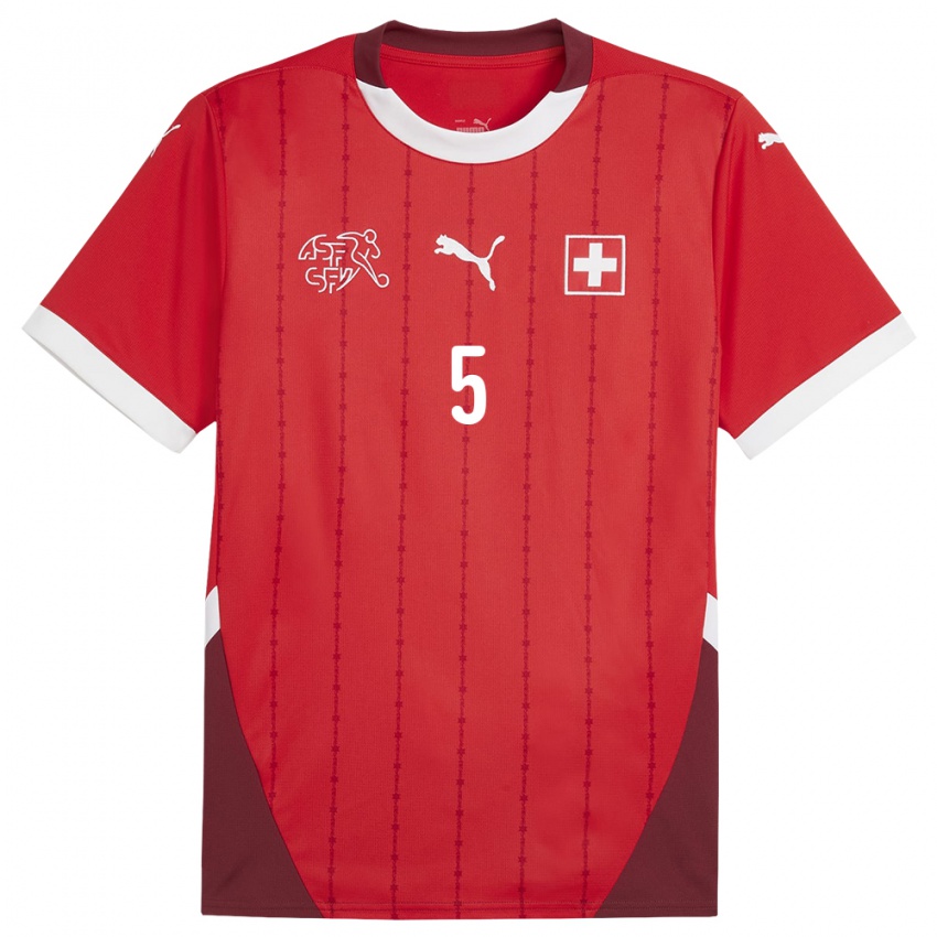 Enfant Maillot Suisse Manuel Akanji #5 Rouge Tenues Domicile 24-26 T-Shirt Belgique