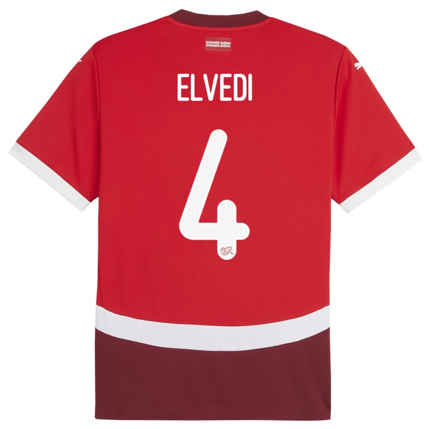 Enfant Maillot Suisse Nico Elvedi #4 Rouge Tenues Domicile 24-26 T-Shirt Belgique