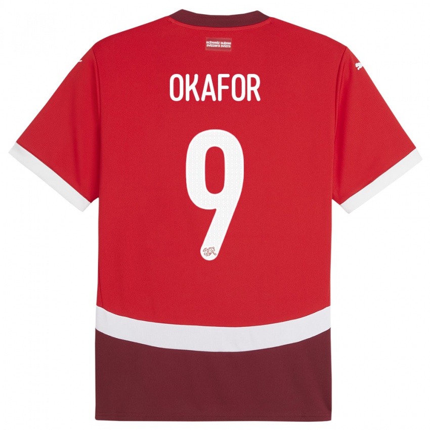 Enfant Maillot Suisse Noah Okafor #9 Rouge Tenues Domicile 24-26 T-Shirt Belgique