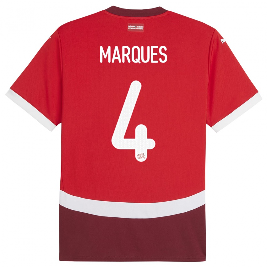 Enfant Maillot Suisse Christian Marques #4 Rouge Tenues Domicile 24-26 T-Shirt Belgique