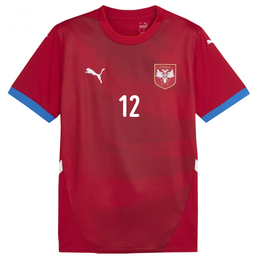 Enfant Maillot Serbie Marko Copic #12 Rouge Tenues Domicile 24-26 T-Shirt Belgique