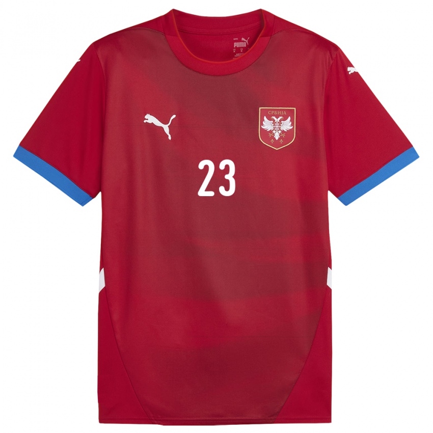 Enfant Maillot Serbie Vanja Milinkovic-Savic #23 Rouge Tenues Domicile 24-26 T-Shirt Belgique