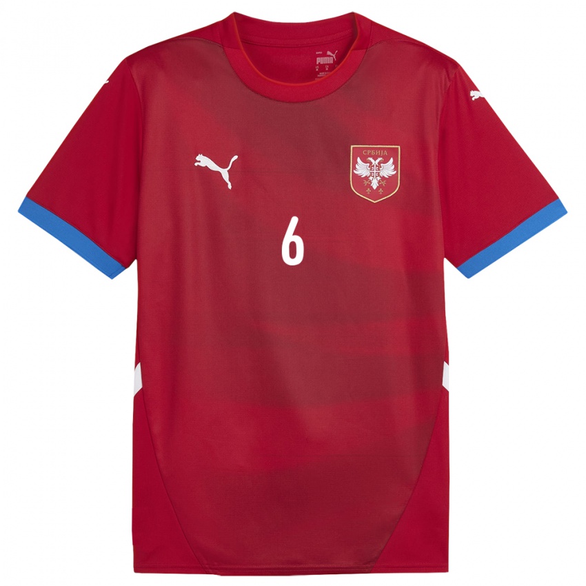 Enfant Maillot Serbie Srdjan Babic #6 Rouge Tenues Domicile 24-26 T-Shirt Belgique