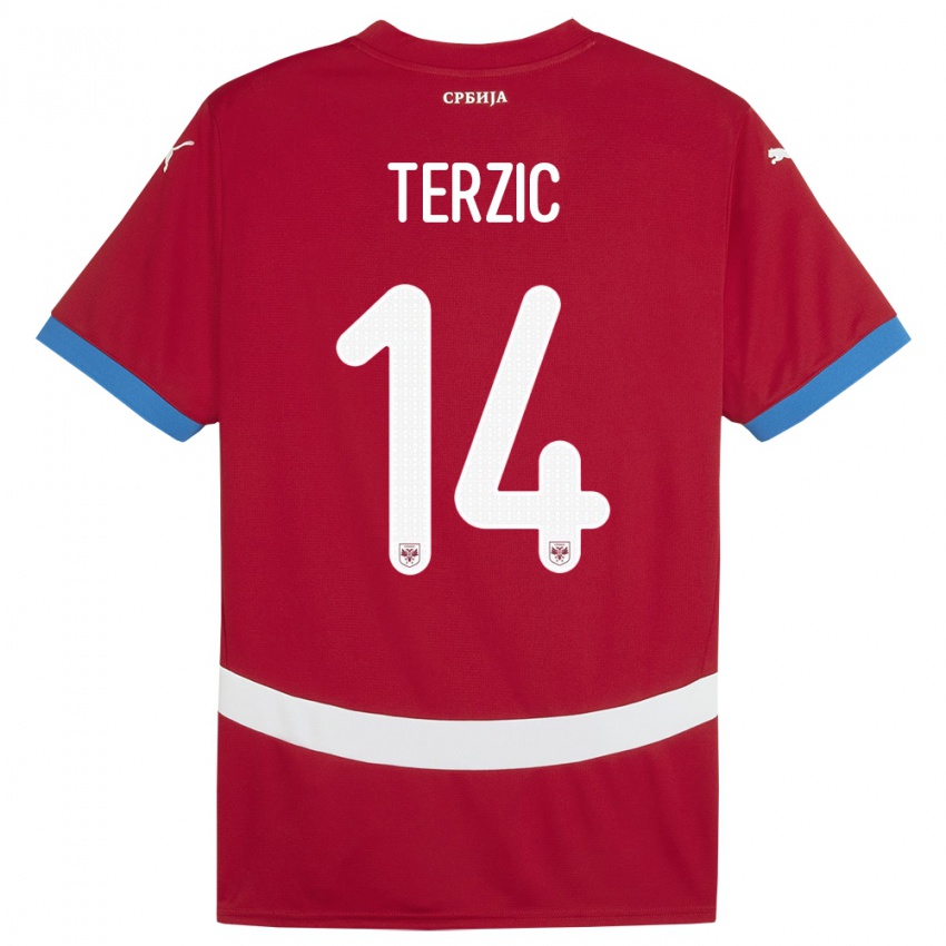 Enfant Maillot Serbie Aleksa Terzic #14 Rouge Tenues Domicile 24-26 T-Shirt Belgique