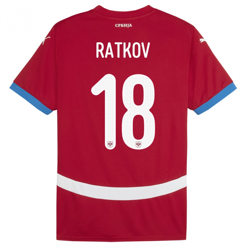 Enfant Maillot Serbie Petar Ratkov #18 Rouge Tenues Domicile 24-26 T-Shirt Belgique