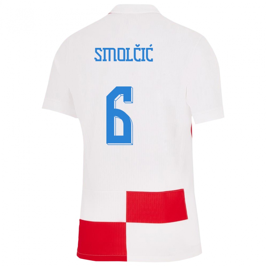 Enfant Maillot Croatie Hrvoje Smolcic #6 Blanc Rouge Tenues Domicile 24-26 T-Shirt Belgique