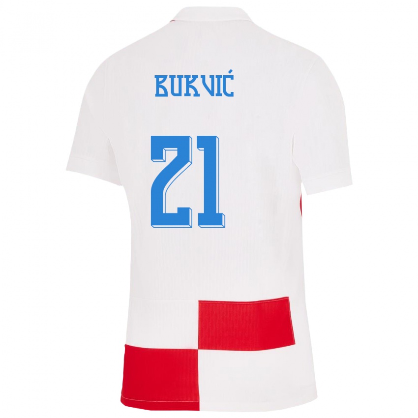 Enfant Maillot Croatie Domagoj Bukvic #21 Blanc Rouge Tenues Domicile 24-26 T-Shirt Belgique