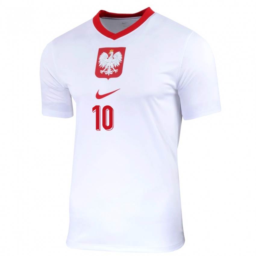 Enfant Maillot Pologne Piotr Zielinski #10 Blanc Tenues Domicile 24-26 T-Shirt Belgique