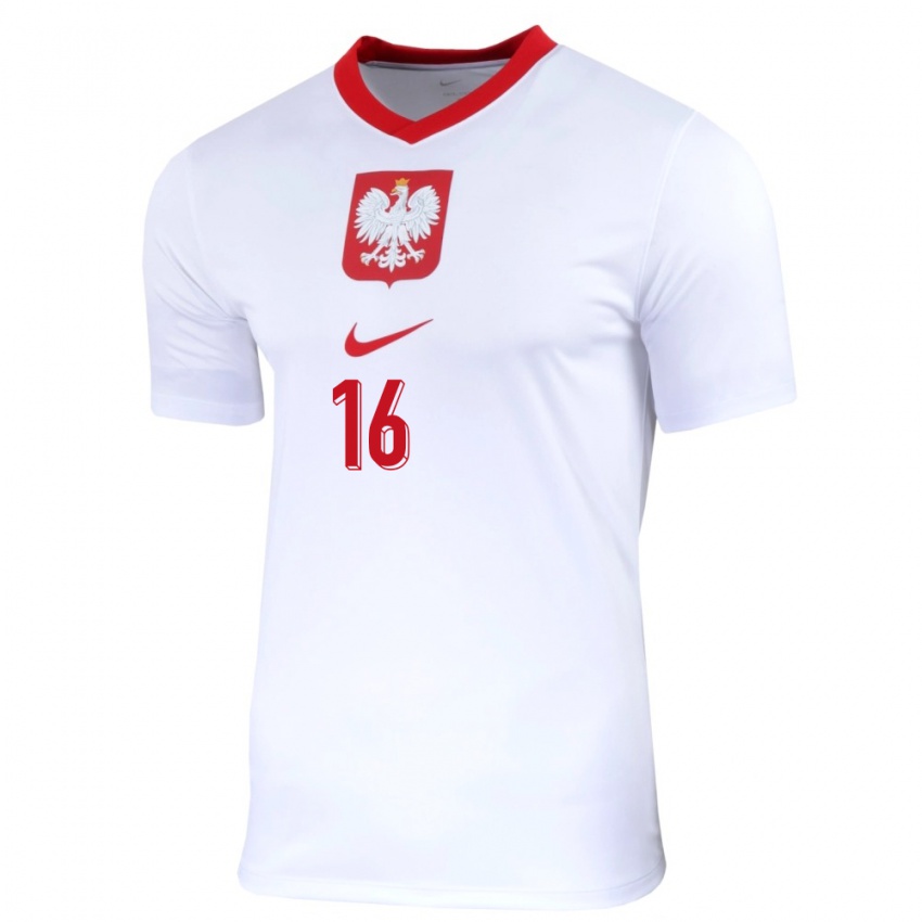 Enfant Maillot Pologne Klaudia Jedlinska #16 Blanc Tenues Domicile 24-26 T-Shirt Belgique