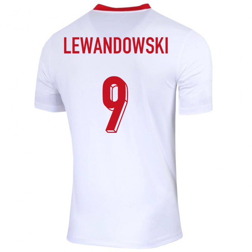 Enfant Maillot Pologne Robert Lewandowski #9 Blanc Tenues Domicile 24-26 T-Shirt Belgique
