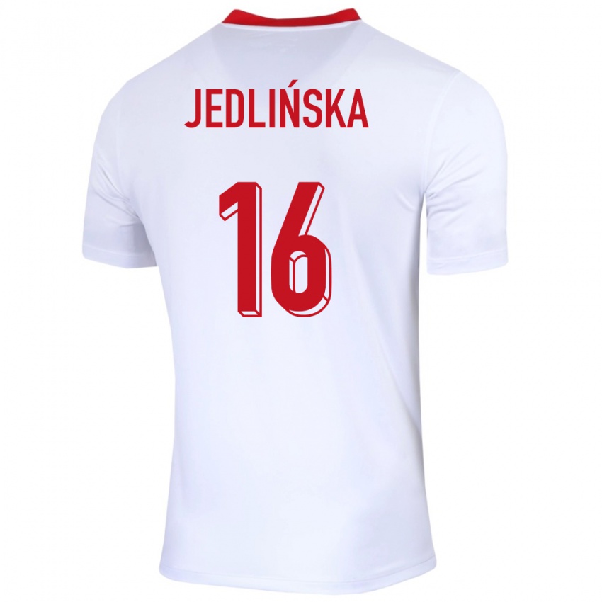 Enfant Maillot Pologne Klaudia Jedlinska #16 Blanc Tenues Domicile 24-26 T-Shirt Belgique