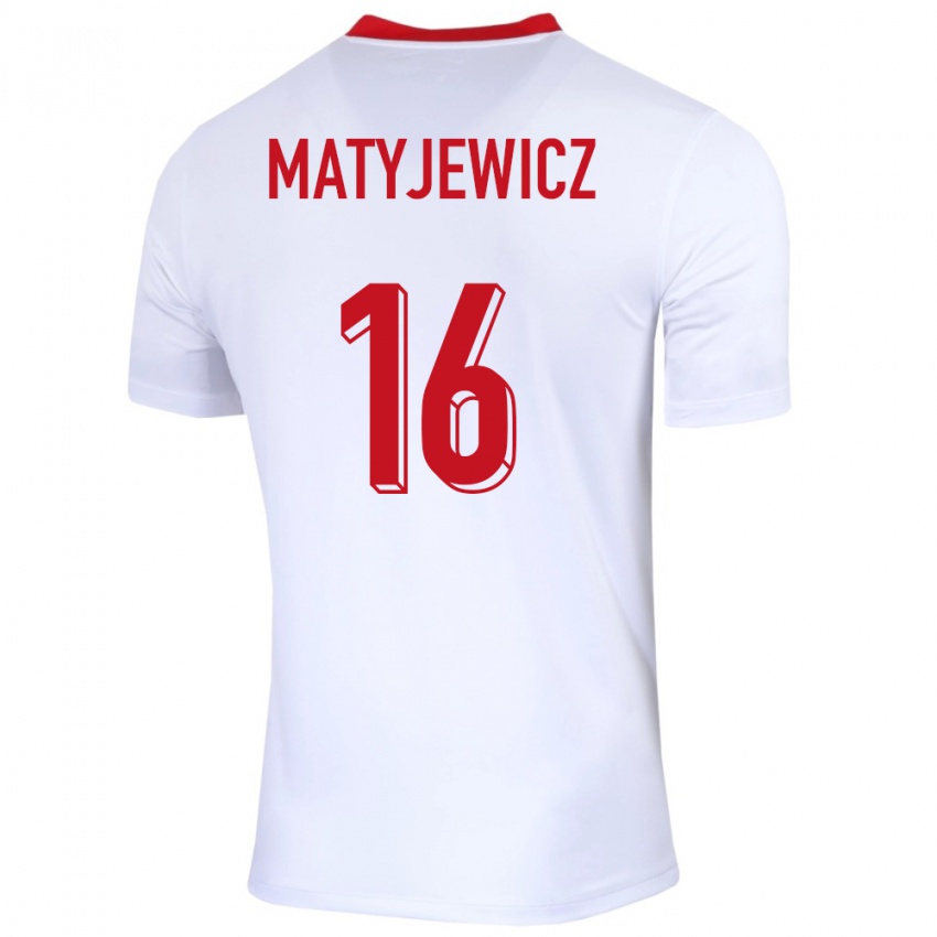 Enfant Maillot Pologne Wiktor Matyjewicz #16 Blanc Tenues Domicile 24-26 T-Shirt Belgique